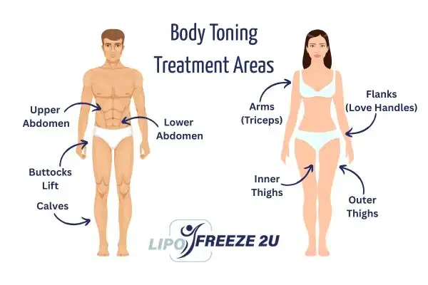 Graphic showing where you can have Body toning Treatment Amersham on your body